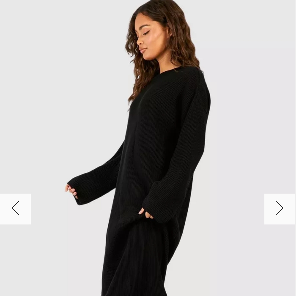 Boohoo Cozy Black Knit Sweater Dress